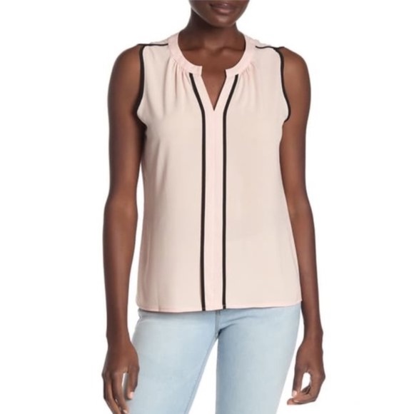 Calvin Klein Tipped Split Neck Tank Top - Picture 1 of 8